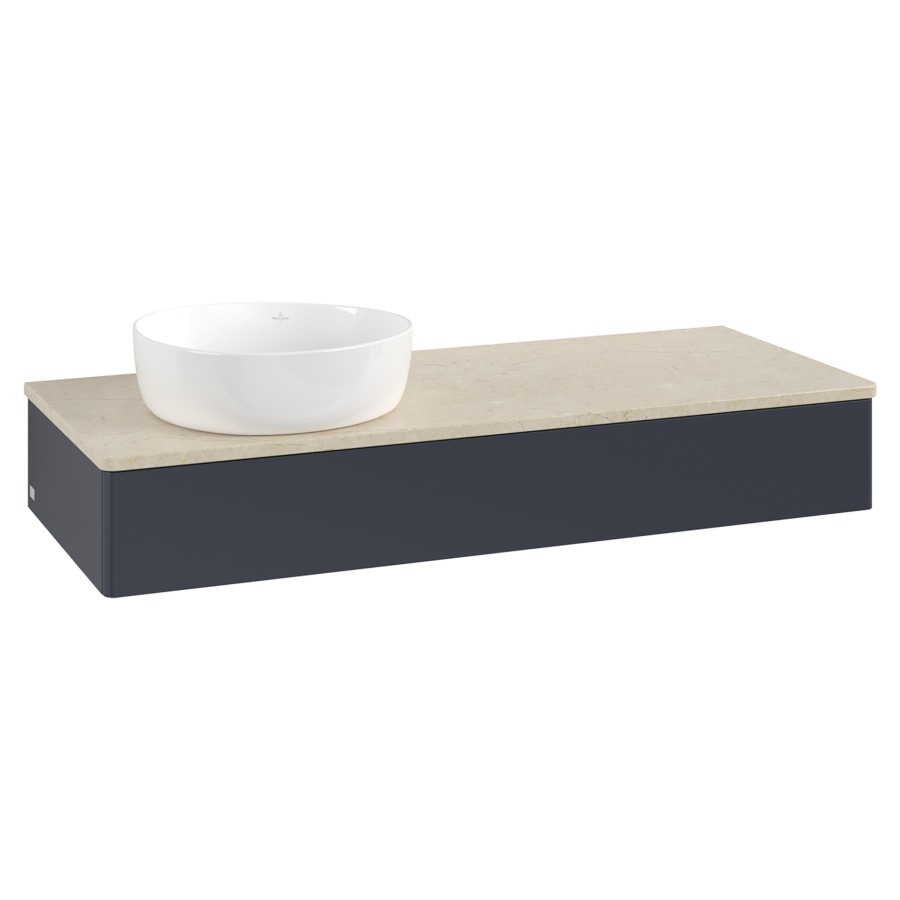Élément inférieur  Antao
120 x 19 x 50 cm
élément de tiroir, 1&nbsp;tiroir
lavabo à gauche
avec siphon gain de place
avec matériel de fixation
pour 1 lavabo à poser 234171/234172/234173
recouvrement Botticino
sans trou pour robinet