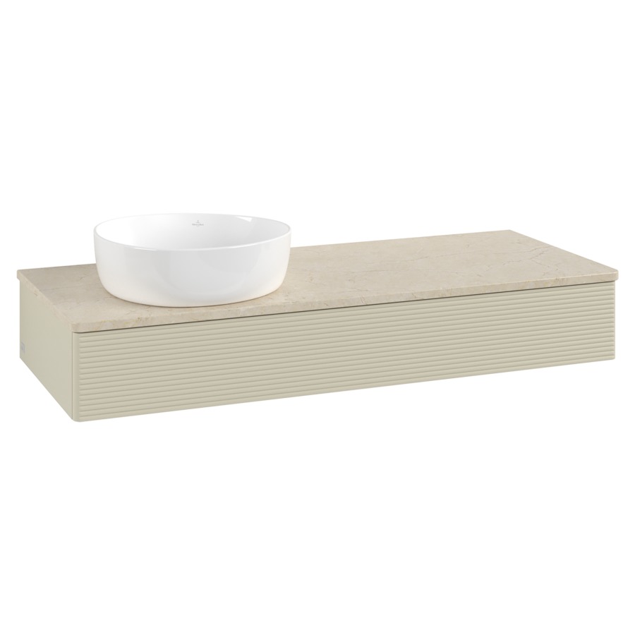 Élément inférieur  Antao
120 x 19 x 50 cm
élément de tiroir, 1&nbsp;tiroir
lavabo à gauche
avec siphon gain de place
avec matériel de fixation
pour 1 lavabo à poser 234171/234172/234173
recouvrement Botticino
sans trou pour robinet