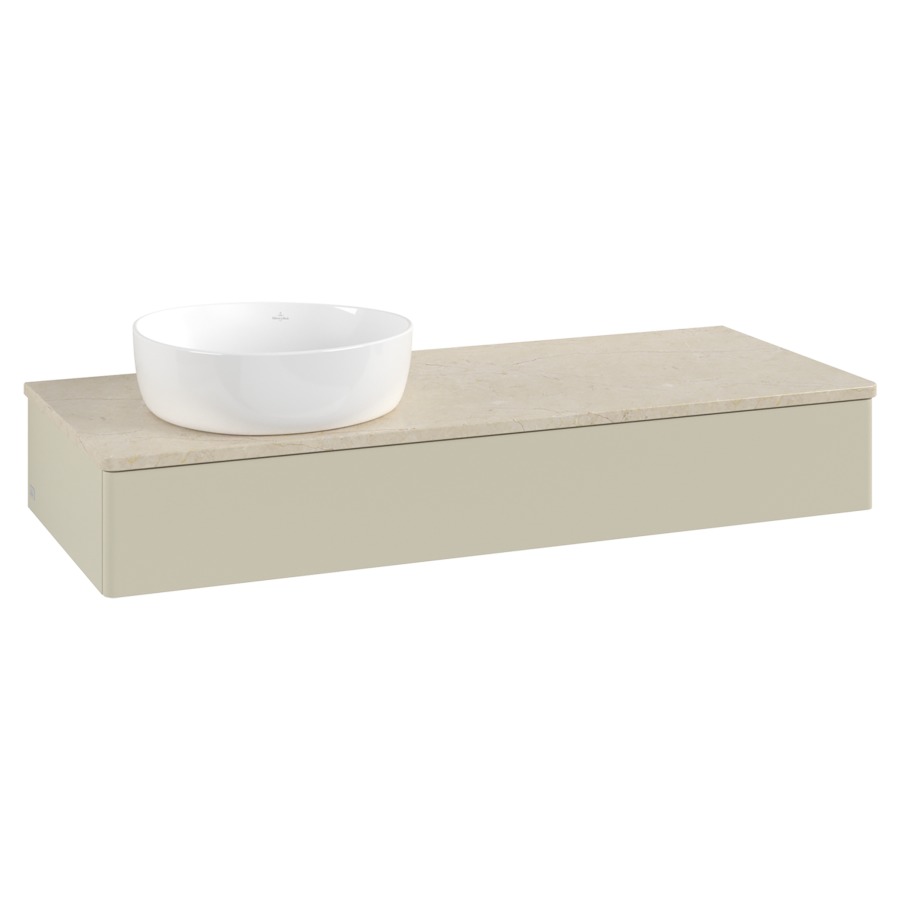 Élément inférieur  Antao
120 x 19 x 50 cm
élément de tiroir, 1&nbsp;tiroir
lavabo à gauche
avec siphon gain de place
avec matériel de fixation
pour 1 lavabo à poser 234171/234172/234173
recouvrement Botticino
sans trou pour robinet