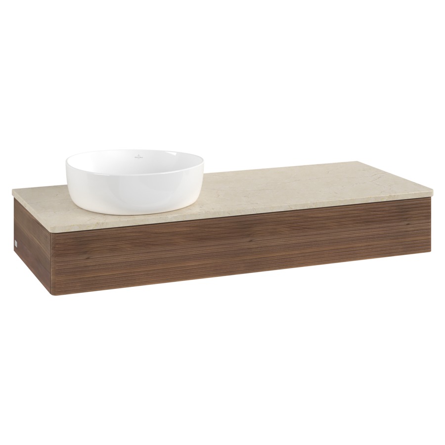 Élément inférieur  Antao
120 x 19 x 50 cm
élément de tiroir, 1&nbsp;tiroir
lavabo à gauche
avec siphon gain de place
avec matériel de fixation
pour 1 lavabo à poser 234171/234172/234173
recouvrement Botticino
sans trou pour robinet