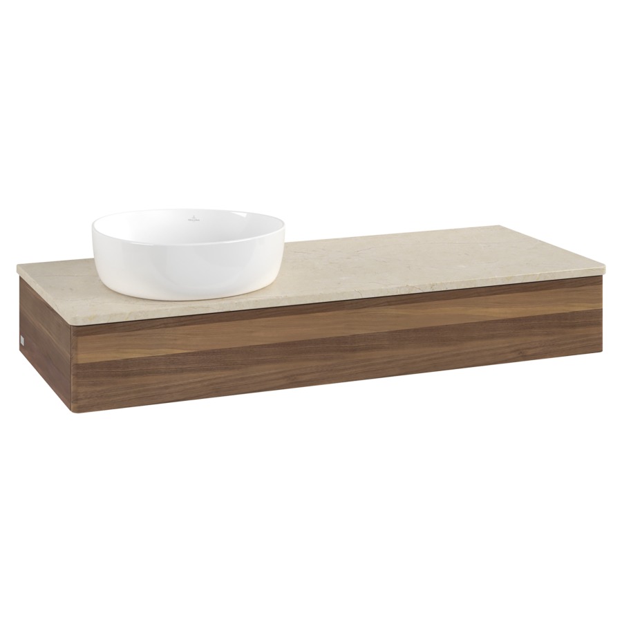 Élément inférieur  Antao
120 x 19 x 50 cm
élément de tiroir, 1&nbsp;tiroir
lavabo à gauche
avec siphon gain de place
avec matériel de fixation
pour 1 lavabo à poser 234171/234172/234173
recouvrement Botticino
sans trou pour robinet