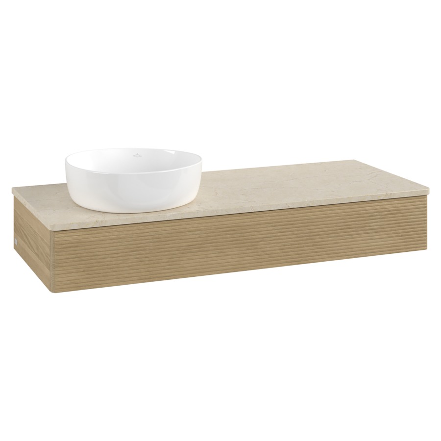 Élément inférieur  Antao
120 x 19 x 50 cm
élément de tiroir, 1&nbsp;tiroir
lavabo à gauche
avec siphon gain de place
avec matériel de fixation
pour 1 lavabo à poser 234171/234172/234173
recouvrement Botticino
sans trou pour robinet