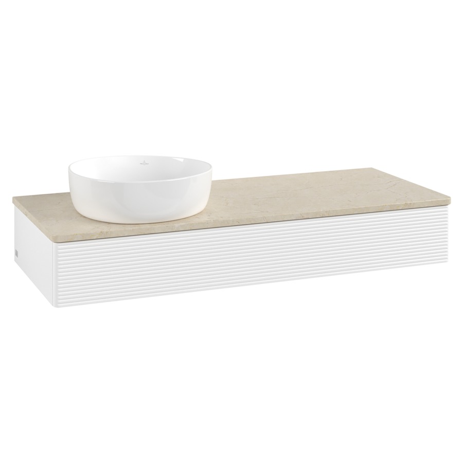 Élément inférieur  Antao
120 x 19 x 50 cm
élément de tiroir, 1&nbsp;tiroir
lavabo à gauche
avec siphon gain de place
avec matériel de fixation
pour 1 lavabo à poser 234171/234172/234173
recouvrement Botticino
sans trou pour robinet
