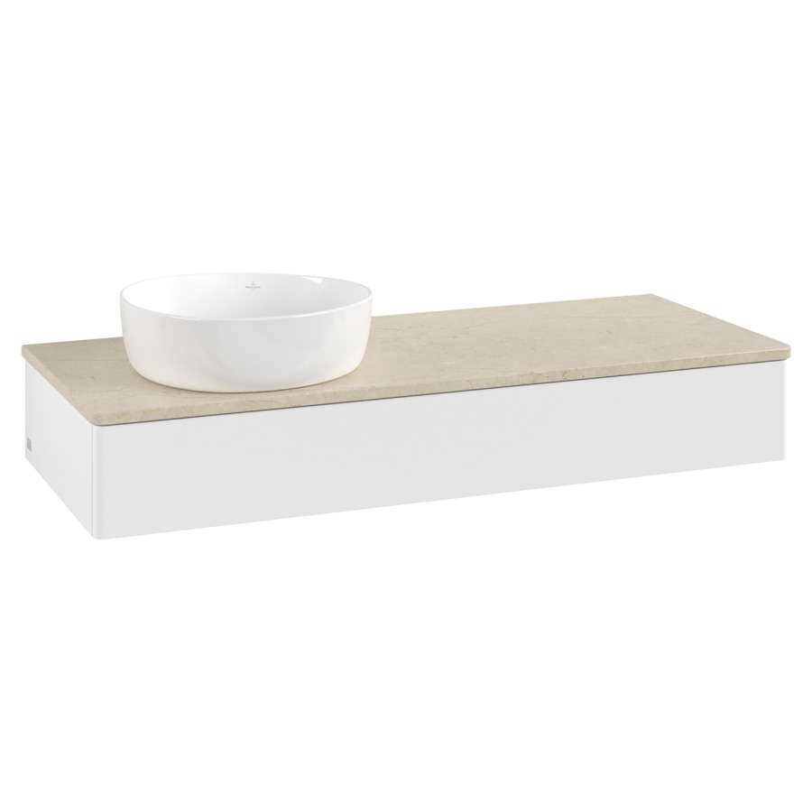Élément inférieur  Antao
120 x 19 x 50 cm
élément de tiroir, 1&nbsp;tiroir
lavabo à gauche
avec siphon gain de place
avec matériel de fixation
pour 1 lavabo à poser 234171/234172/234173
recouvrement Botticino
sans trou pour robinet