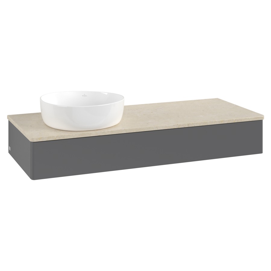 Élément inférieur  Antao
120 x 19 x 50 cm
élément de tiroir, 1&nbsp;tiroir
lavabo à gauche
avec siphon gain de place
avec matériel de fixation
pour 1 lavabo à poser 234171/234172/234173
recouvrement Botticino
sans trou pour robinet