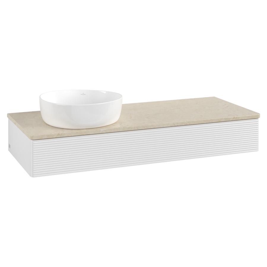 Élément inférieur  Antao
120 x 19 x 50 cm
élément de tiroir, 1&nbsp;tiroir
lavabo à gauche
avec siphon gain de place
avec matériel de fixation
pour 1 lavabo à poser 234171/234172/234173
recouvrement Botticino
sans trou pour robinet