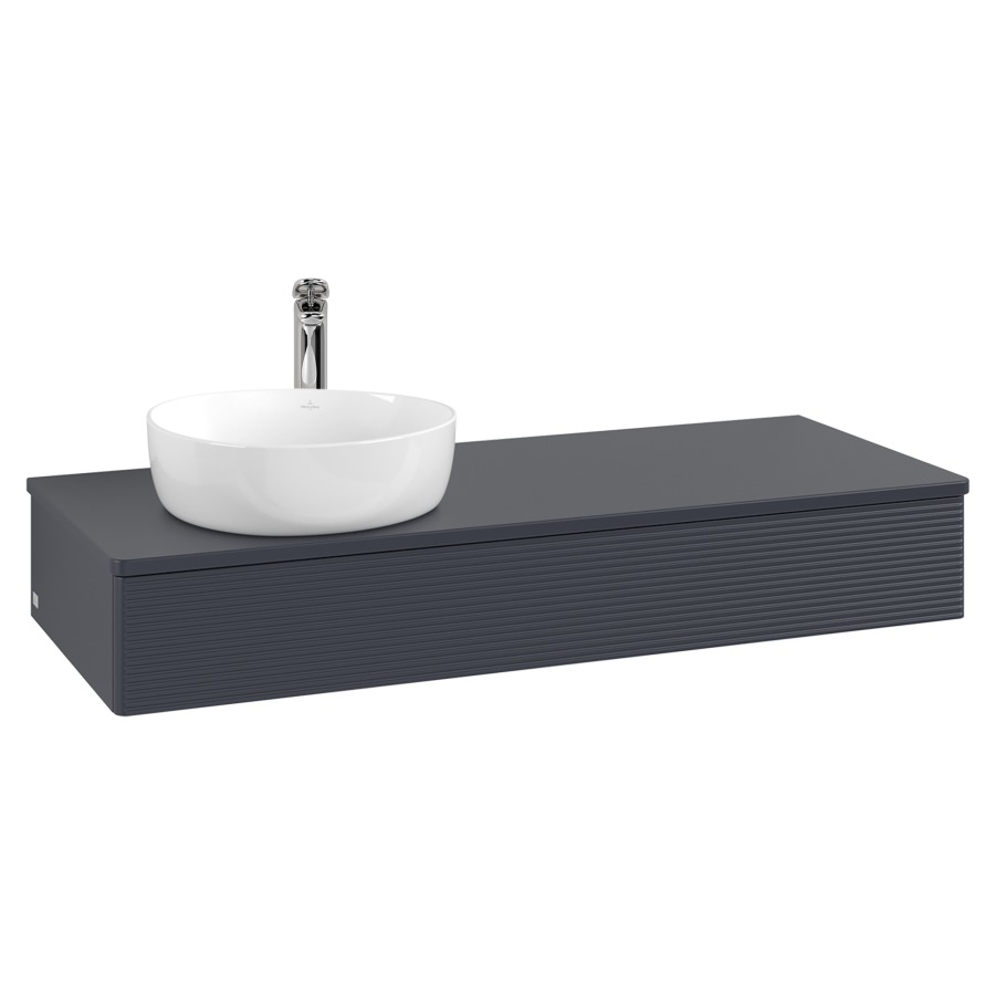 Élément inférieur  Antao
120 x 19 x 50 cm
élément de tiroir, 1&nbsp;tiroir
lavabo à gauche
avec siphon gain de place
avec matériel de fixation
pour 1 lavabo à poser 101037/101038/234171
recouvrement avec trou pour robinet