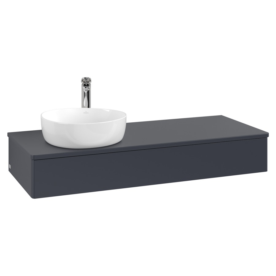 Élément inférieur  Antao
120 x 19 x 50 cm
élément de tiroir, 1&nbsp;tiroir
lavabo à gauche
avec siphon gain de place
avec matériel de fixation
pour 1 lavabo à poser 101037/101038/234171
recouvrement avec trou pour robinet