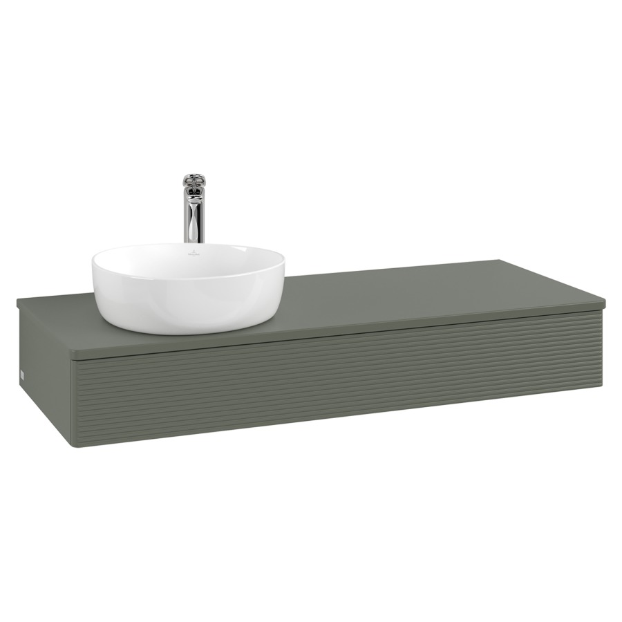 Élément inférieur  Antao
120 x 19 x 50 cm
élément de tiroir, 1&nbsp;tiroir
lavabo à gauche
avec siphon gain de place
avec matériel de fixation
pour 1 lavabo à poser 101037/101038/234171
recouvrement avec trou pour robinet