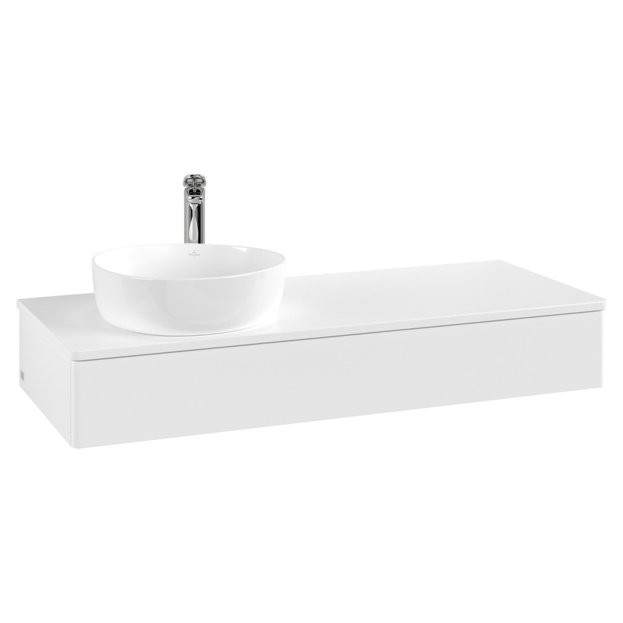 Élément inférieur  Antao
120 x 19 x 50 cm
élément de tiroir, 1&nbsp;tiroir
lavabo à gauche
avec siphon gain de place
avec matériel de fixation
pour 1 lavabo à poser 101037/101038/234171
recouvrement avec trou pour robinet