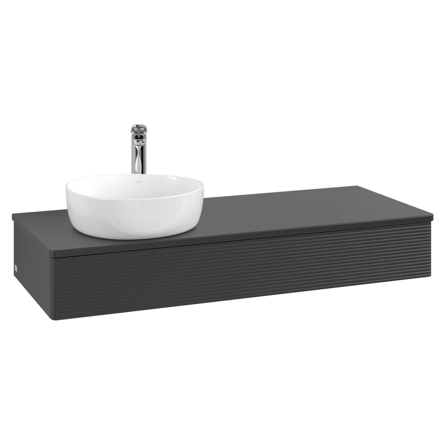 Élément inférieur  Antao
120 x 19 x 50 cm
élément de tiroir, 1&nbsp;tiroir
lavabo à gauche
avec siphon gain de place
avec matériel de fixation
pour 1 lavabo à poser 101037/101038/234171
recouvrement avec trou pour robinet