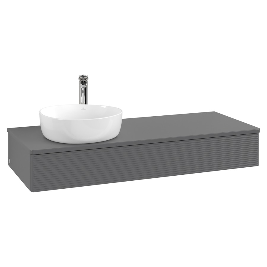 Élément inférieur  Antao
120 x 19 x 50 cm
élément de tiroir, 1&nbsp;tiroir
lavabo à gauche
avec siphon gain de place
avec matériel de fixation
pour 1 lavabo à poser 101037/101038/234171
recouvrement avec trou pour robinet