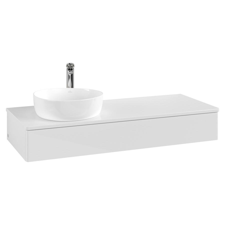 Élément inférieur  Antao
120 x 19 x 50 cm
élément de tiroir, 1&nbsp;tiroir
lavabo à gauche
avec siphon gain de place
avec matériel de fixation
pour 1 lavabo à poser 101037/101038/234171
recouvrement avec trou pour robinet