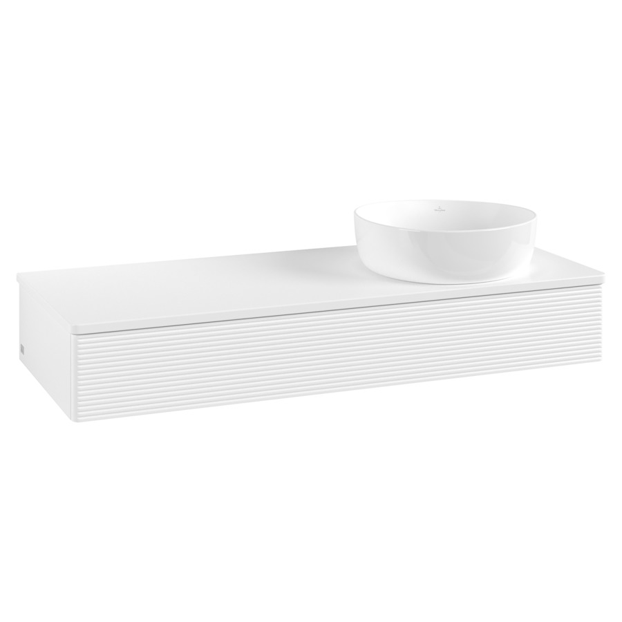 Élément inférieur  Antao
120 x 19 x 50 cm
élément de tiroir, 1&nbsp;tiroir
lavabo à droite
avec siphon gain de place
avec matériel de fixation
pour 1 lavabo à poser 234171/234172/234173
recouvrement sans trou pour robinet