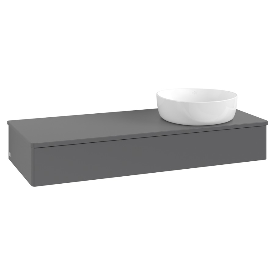 Élément inférieur  Antao
120 x 19 x 50 cm
élément de tiroir, 1&nbsp;tiroir
lavabo à droite
avec siphon gain de place
avec matériel de fixation
pour 1 lavabo à poser 234171/234172/234173
recouvrement sans trou pour robinet
