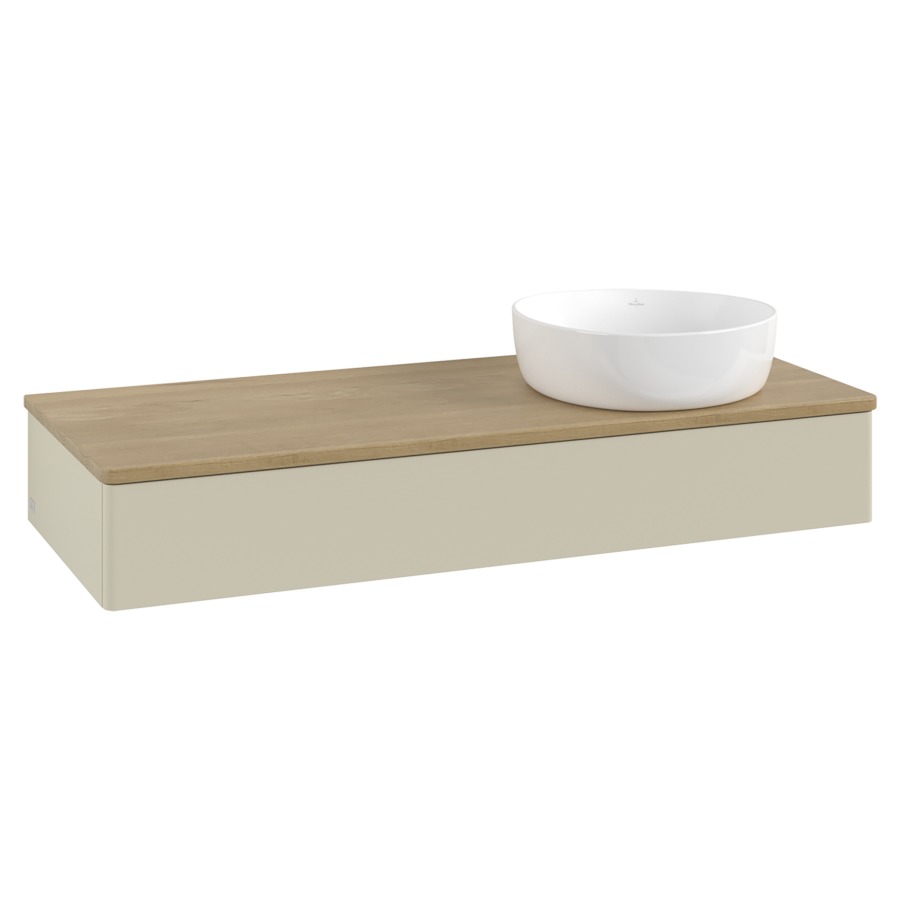 Élément inférieur  Antao
120 x 19 x 50 cm
élément de tiroir, 1&nbsp;tiroir
lavabo à droite
avec siphon gain de place
avec matériel de fixation
pour 1 lavabo à poser 234171/234172/234173
recouvrement Honey Oak
sans trou pour robinet