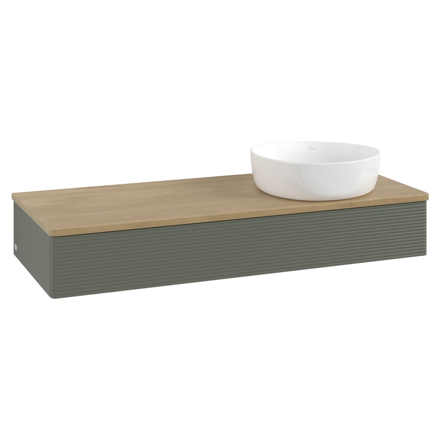Élément inférieur  Antao
120 x 19 x 50 cm
élément de tiroir, 1&nbsp;tiroir
lavabo à droite
avec siphon gain de place
avec matériel de fixation
pour 1 lavabo à poser 234171/234172/234173
recouvrement Honey Oak
sans trou pour robinet