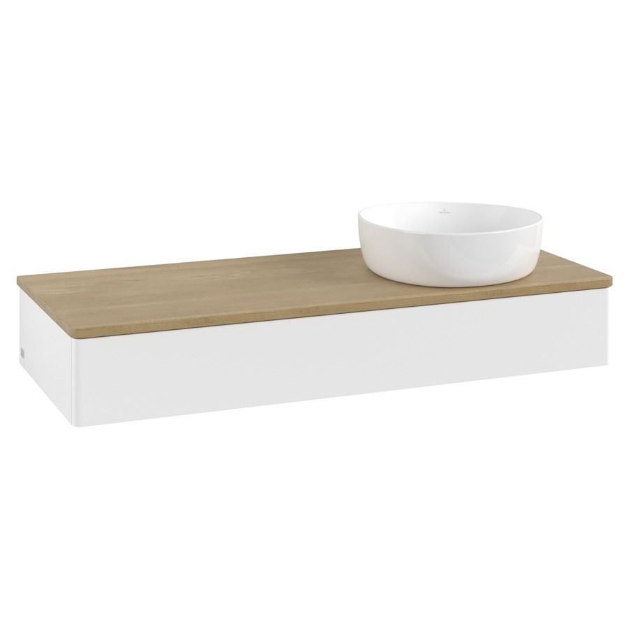 Élément inférieur  Antao
120 x 19 x 50 cm
élément de tiroir, 1&nbsp;tiroir
lavabo à droite
avec siphon gain de place
avec matériel de fixation
pour 1 lavabo à poser 234171/234172/234173
recouvrement Honey Oak
sans trou pour robinet