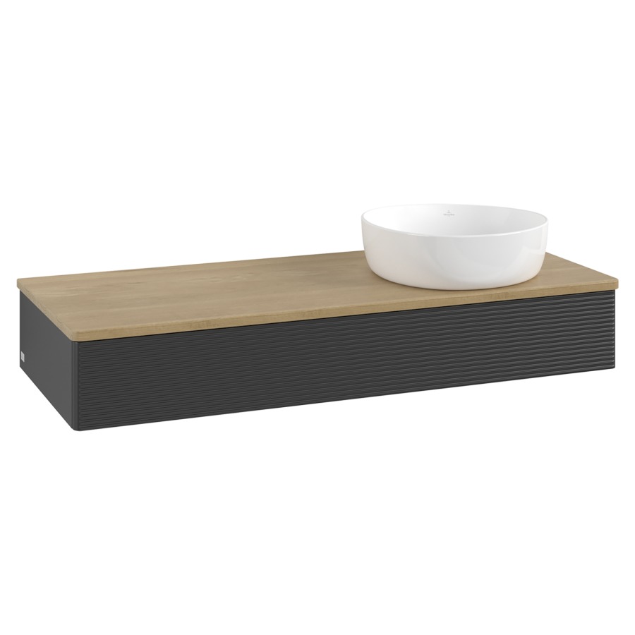 Élément inférieur  Antao
120 x 19 x 50 cm
élément de tiroir, 1&nbsp;tiroir
lavabo à droite
avec siphon gain de place
avec matériel de fixation
pour 1 lavabo à poser 234171/234172/234173
recouvrement Honey Oak
sans trou pour robinet