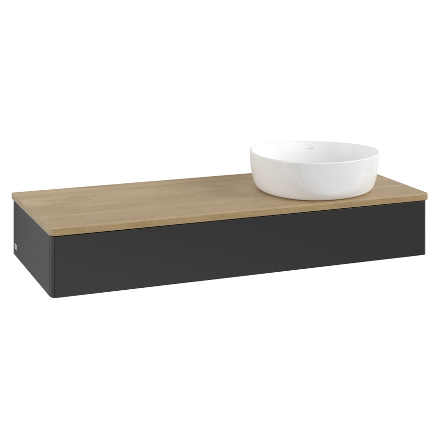 Élément inférieur  Antao
120 x 19 x 50 cm
élément de tiroir, 1&nbsp;tiroir
lavabo à droite
avec siphon gain de place
avec matériel de fixation
pour 1 lavabo à poser 234171/234172/234173
recouvrement Honey Oak
sans trou pour robinet