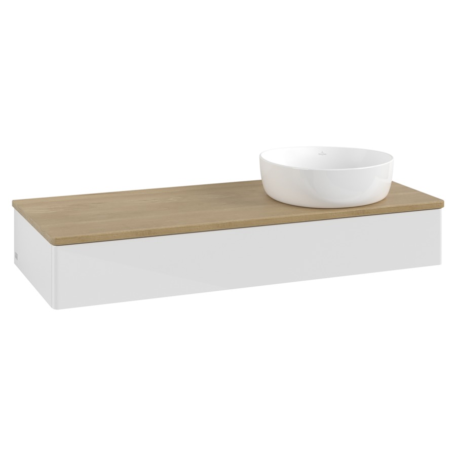 Élément inférieur  Antao
120 x 19 x 50 cm
élément de tiroir, 1&nbsp;tiroir
lavabo à droite
avec siphon gain de place
avec matériel de fixation
pour 1 lavabo à poser 234171/234172/234173
recouvrement Honey Oak
sans trou pour robinet