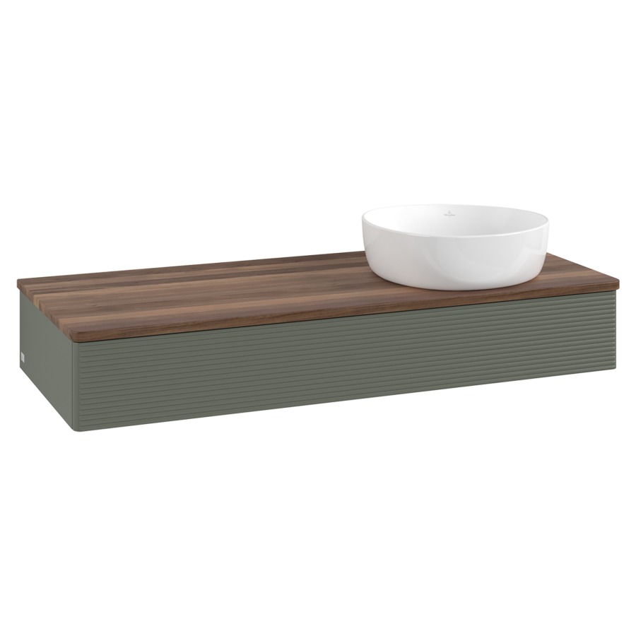 Élément inférieur  Antao
120 x 19 x 50 cm
élément de tiroir, 1&nbsp;tiroir
lavabo à droite
avec siphon gain de place
avec matériel de fixation
pour 1 lavabo à poser 234171/234172/234173
recouvrement Warm Walnut
sans trou pour robinet