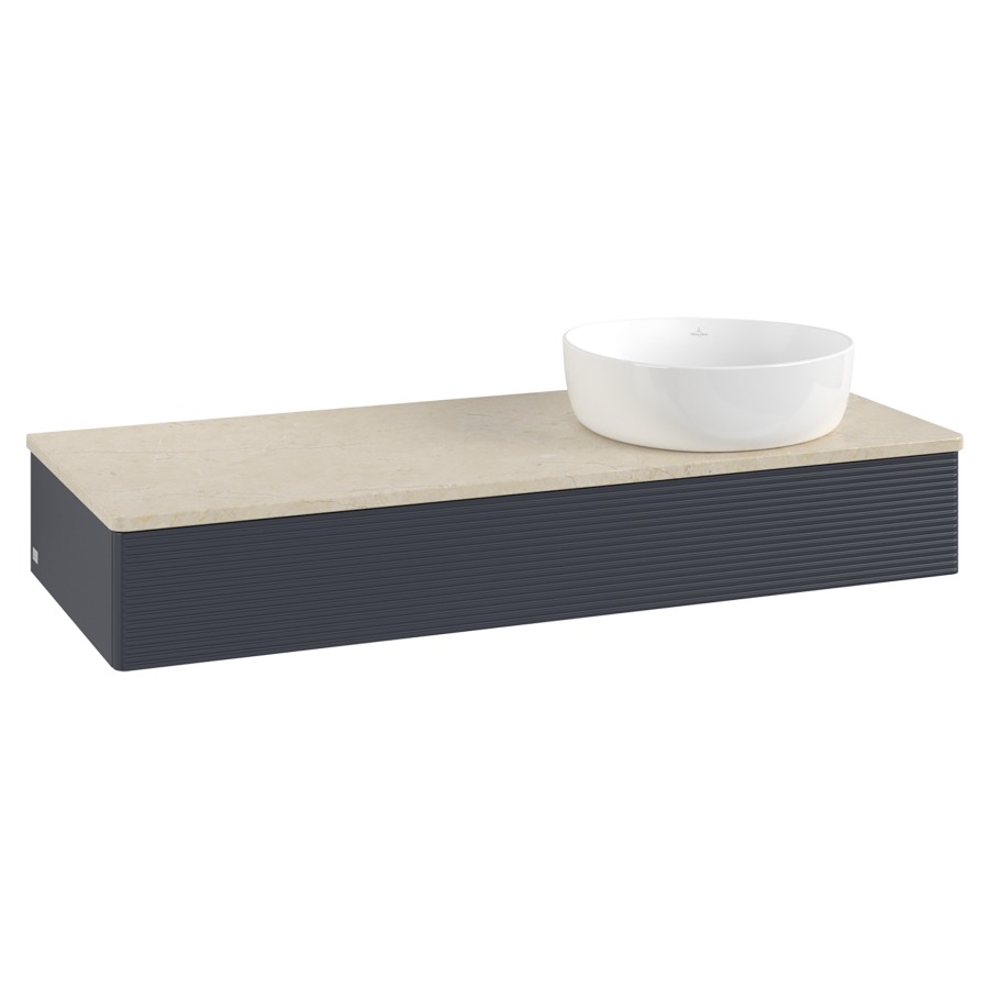 Élément inférieur  Antao
120 x 19 x 50 cm
élément de tiroir, 1&nbsp;tiroir
lavabo à droite
avec siphon gain de place
avec matériel de fixation
pour 1 lavabo à poser 234171/234172/234173
recouvrement Botticino
sans trou pour robinet