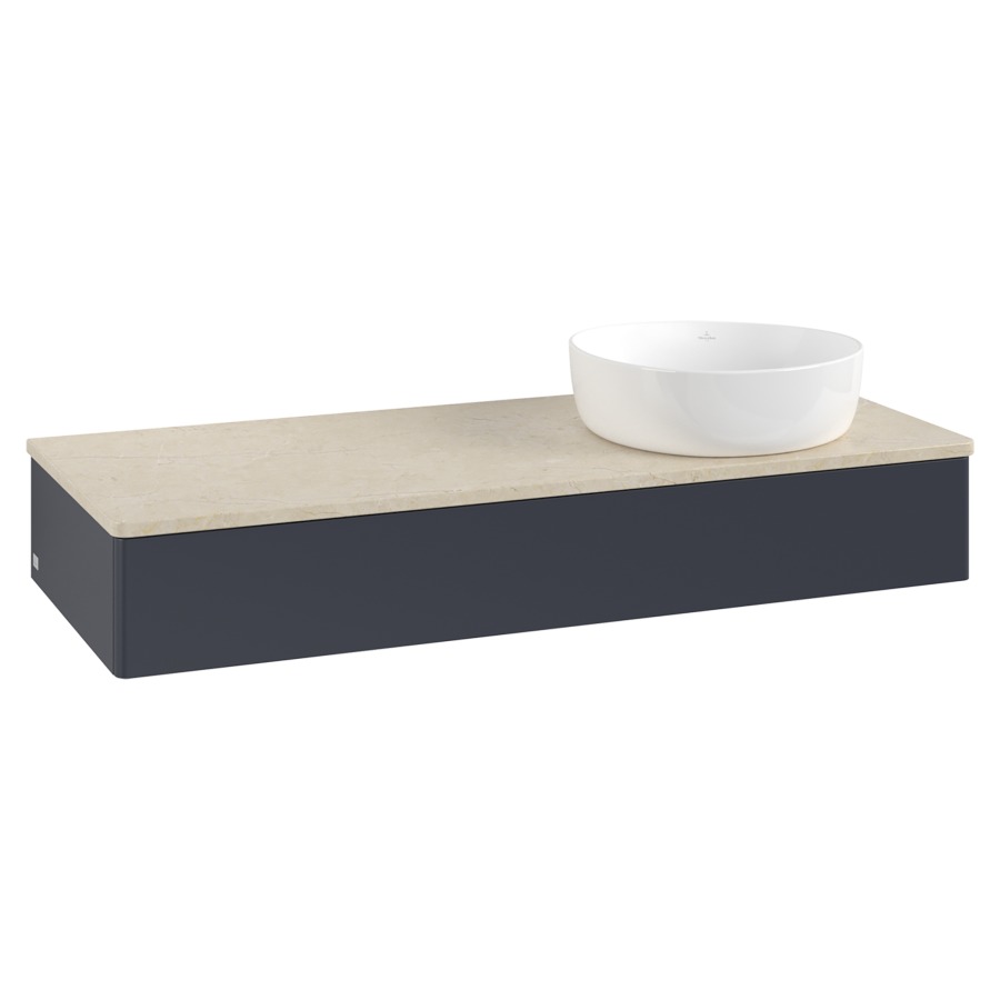 Élément inférieur  Antao
120 x 19 x 50 cm
élément de tiroir, 1&nbsp;tiroir
lavabo à droite
avec siphon gain de place
avec matériel de fixation
pour 1 lavabo à poser 234171/234172/234173
recouvrement Botticino
sans trou pour robinet