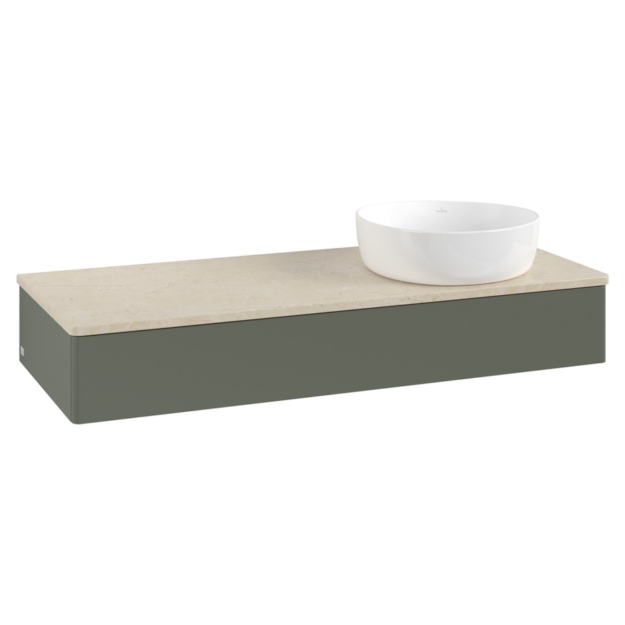 Élément inférieur  Antao
120 x 19 x 50 cm
élément de tiroir, 1&nbsp;tiroir
lavabo à droite
avec siphon gain de place
avec matériel de fixation
pour 1 lavabo à poser 234171/234172/234173
recouvrement Botticino
sans trou pour robinet