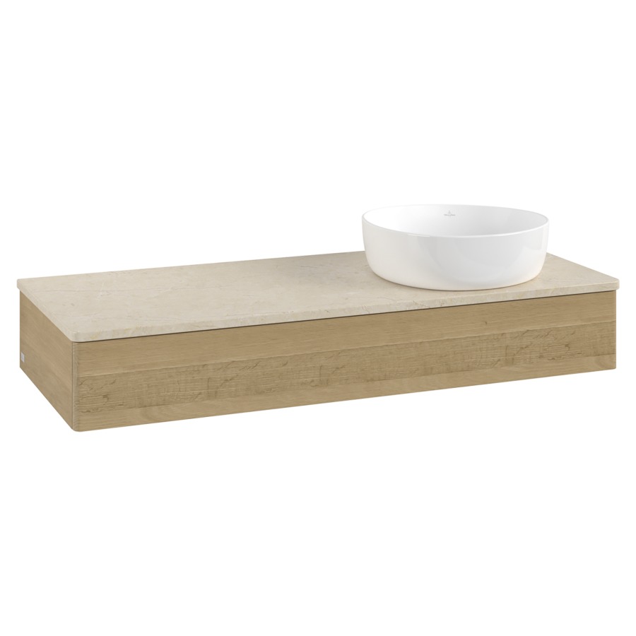Élément inférieur  Antao
120 x 19 x 50 cm
élément de tiroir, 1&nbsp;tiroir
lavabo à droite
avec siphon gain de place
avec matériel de fixation
pour 1 lavabo à poser 234171/234172/234173
recouvrement Botticino
sans trou pour robinet