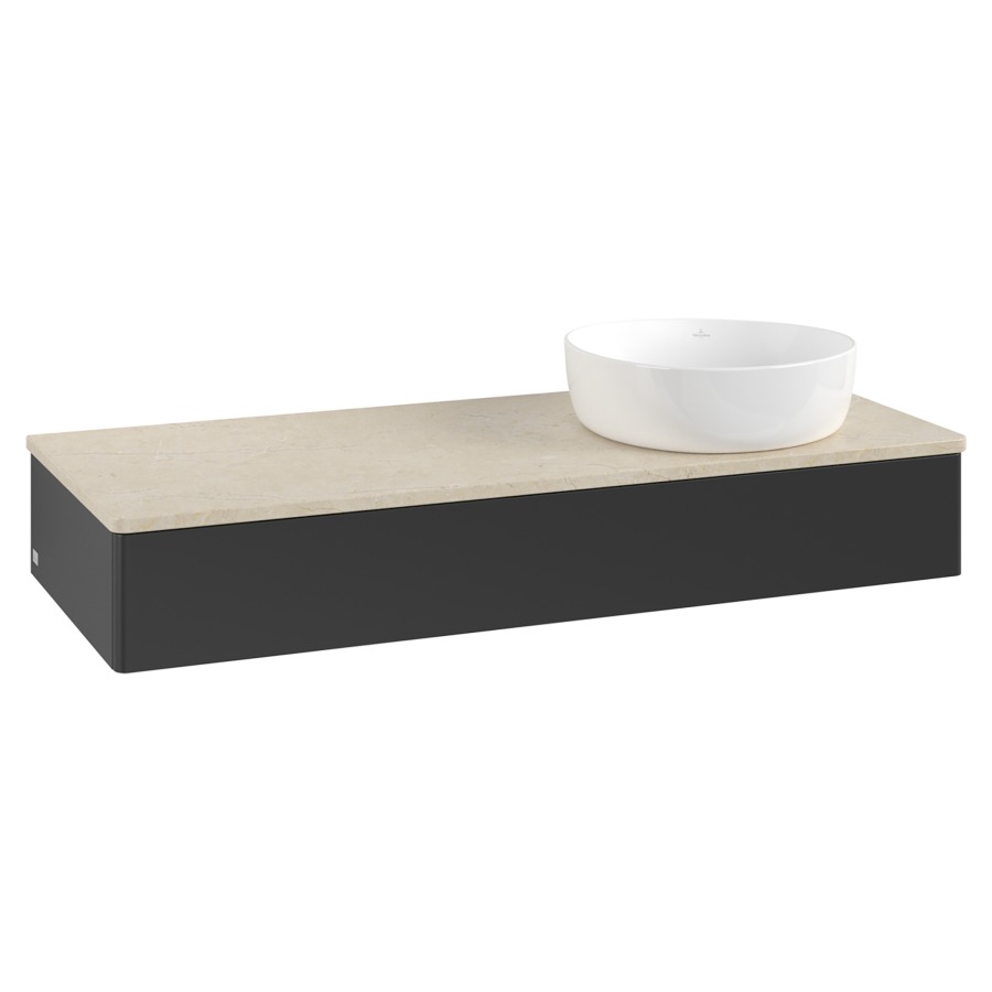 Élément inférieur  Antao
120 x 19 x 50 cm
élément de tiroir, 1&nbsp;tiroir
lavabo à droite
avec siphon gain de place
avec matériel de fixation
pour 1 lavabo à poser 234171/234172/234173
recouvrement Botticino
sans trou pour robinet