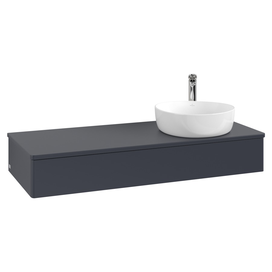 Élément inférieur  Antao
120 x 19 x 50 cm
élément de tiroir, 1&nbsp;tiroir
lavabo à droite
avec siphon gain de place
avec matériel de fixation
pour 1 lavabo à poser 101037/101038/234171
recouvrement avec trou pour robinet