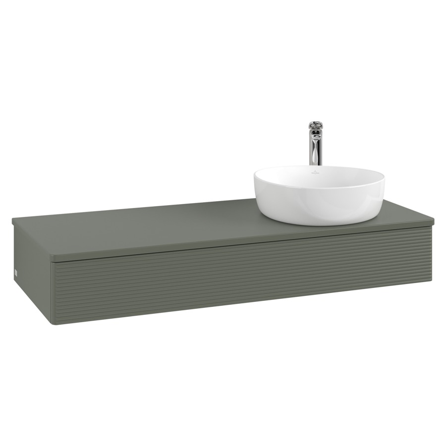 Élément inférieur  Antao
120 x 19 x 50 cm
élément de tiroir, 1&nbsp;tiroir
lavabo à droite
avec siphon gain de place
avec matériel de fixation
pour 1 lavabo à poser 101037/101038/234171
recouvrement avec trou pour robinet