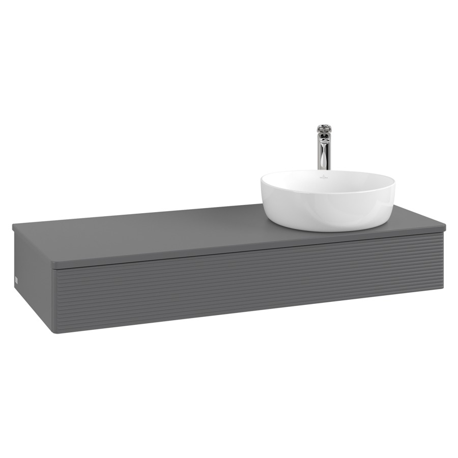Élément inférieur  Antao
120 x 19 x 50 cm
élément de tiroir, 1&nbsp;tiroir
lavabo à droite
avec siphon gain de place
avec matériel de fixation
pour 1 lavabo à poser 101037/101038/234171
recouvrement avec trou pour robinet