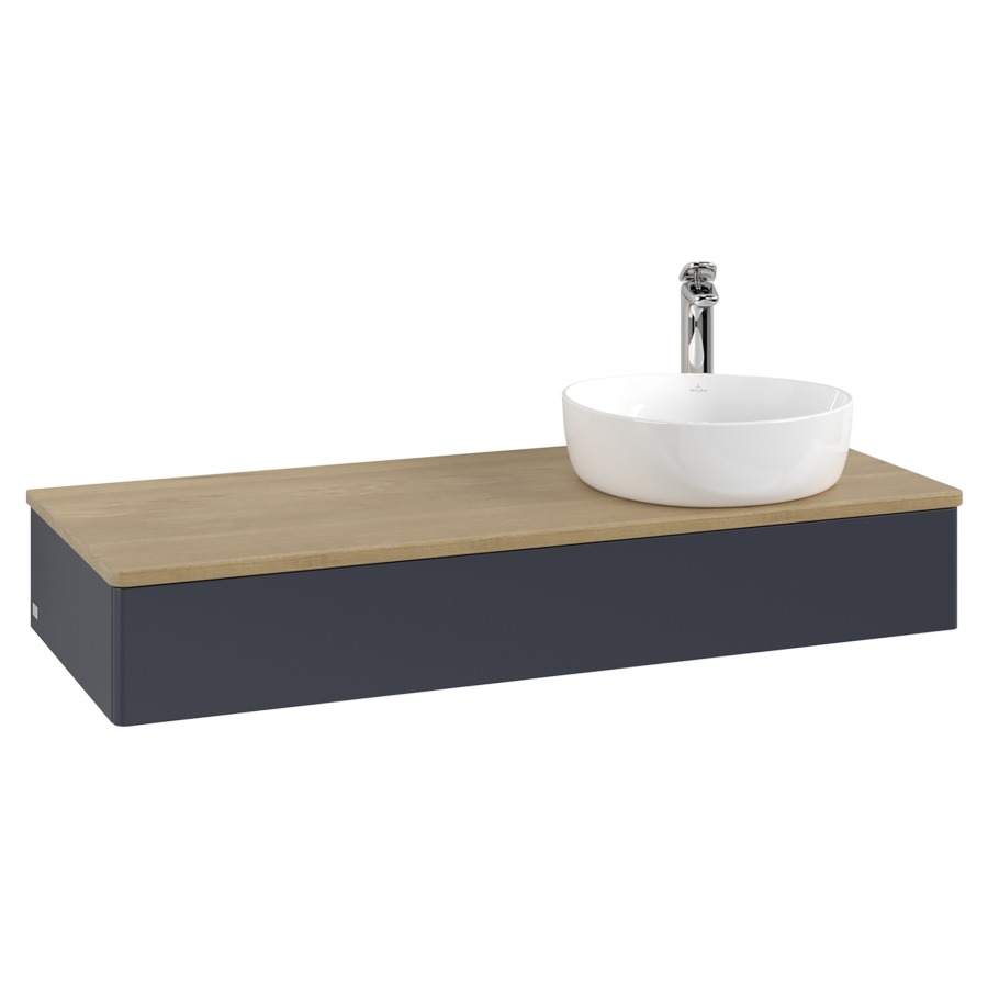 Élément inférieur  Antao
120 x 19 x 50 cm
élément de tiroir, 1&nbsp;tiroir
lavabo à droite
avec siphon gain de place
avec matériel de fixation
pour 1 lavabo à poser 101037/101038/234171
recouvrement Honey Oak, 1 trou pour robinet