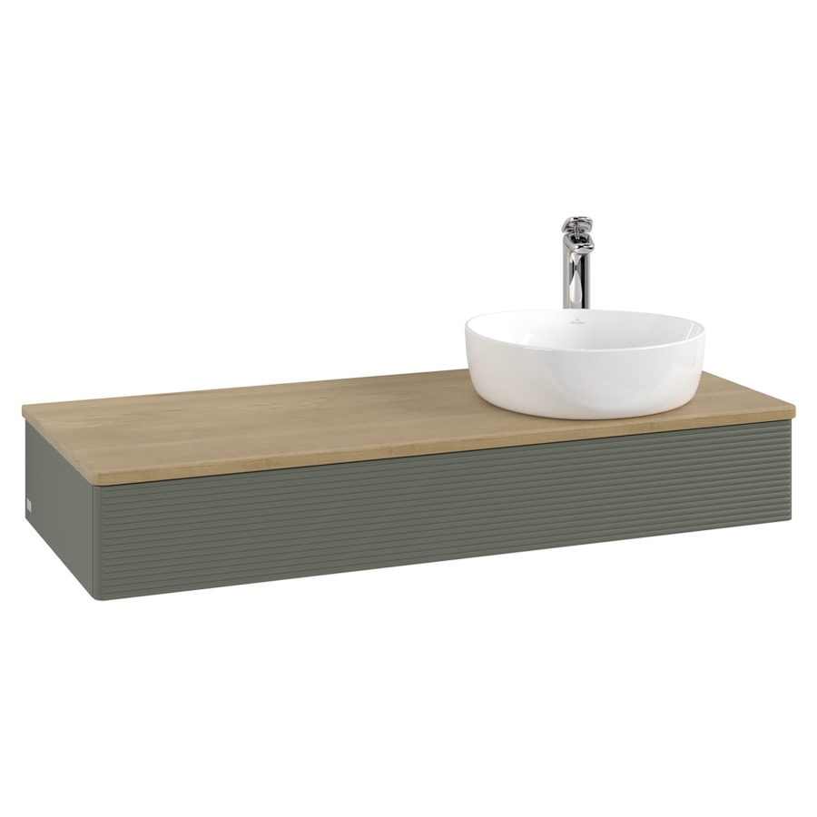 Élément inférieur  Antao
120 x 19 x 50 cm
élément de tiroir, 1&nbsp;tiroir
lavabo à droite
avec siphon gain de place
avec matériel de fixation
pour 1 lavabo à poser 101037/101038/234171
recouvrement Honey Oak, 1 trou pour robinet