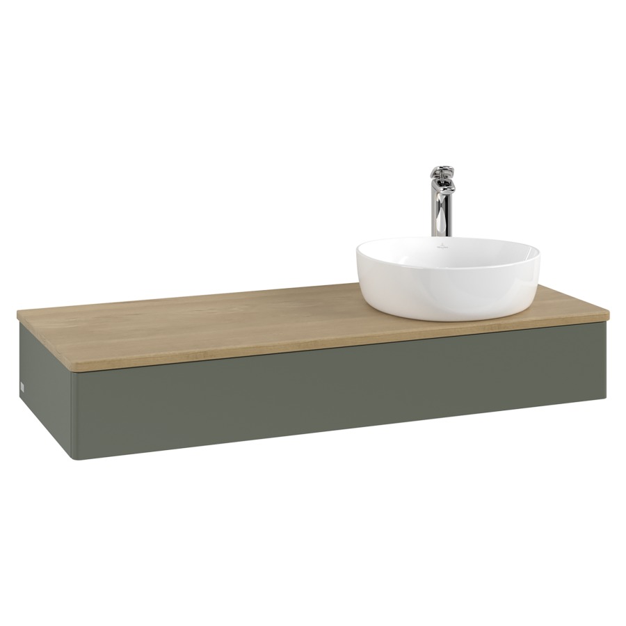 Élément inférieur  Antao
120 x 19 x 50 cm
élément de tiroir, 1&nbsp;tiroir
lavabo à droite
avec siphon gain de place
avec matériel de fixation
pour 1 lavabo à poser 101037/101038/234171
recouvrement Honey Oak, 1 trou pour robinet