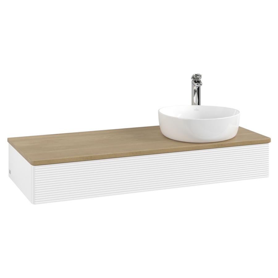 Élément inférieur  Antao
120 x 19 x 50 cm
élément de tiroir, 1&nbsp;tiroir
lavabo à droite
avec siphon gain de place
avec matériel de fixation
pour 1 lavabo à poser 101037/101038/234171
recouvrement Honey Oak, 1 trou pour robinet