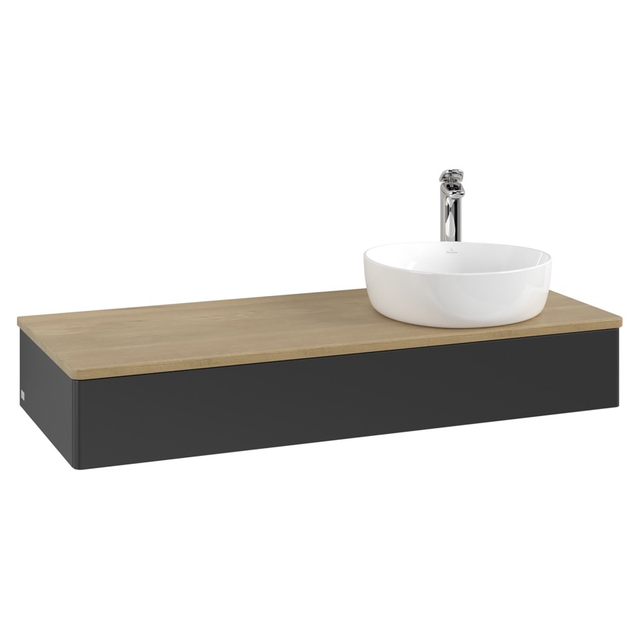 Élément inférieur  Antao
120 x 19 x 50 cm
élément de tiroir, 1&nbsp;tiroir
lavabo à droite
avec siphon gain de place
avec matériel de fixation
pour 1 lavabo à poser 101037/101038/234171
recouvrement Honey Oak, 1 trou pour robinet
