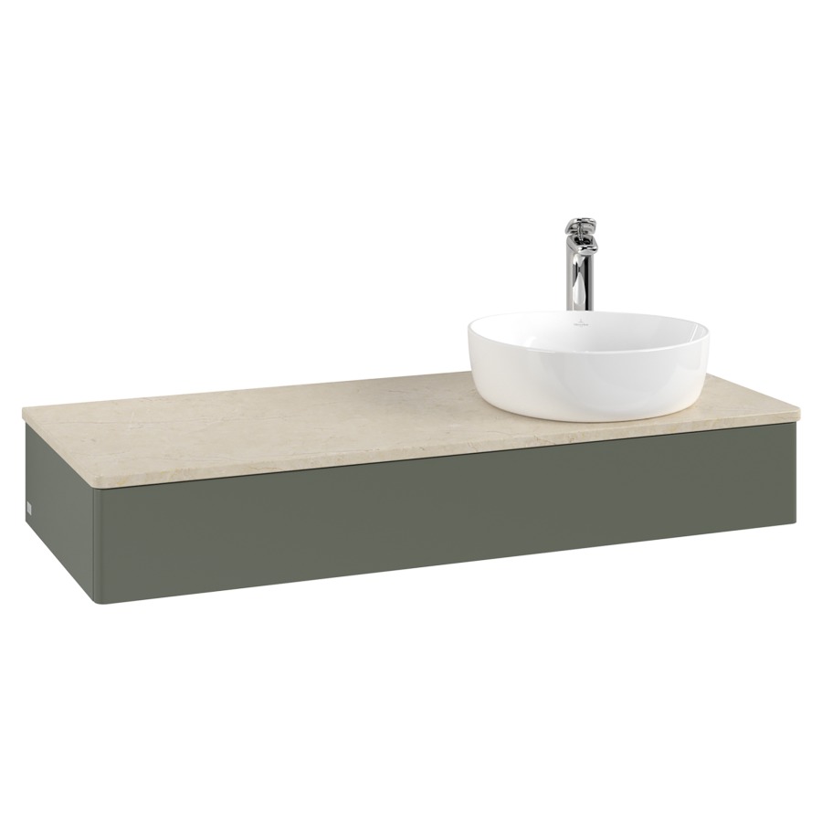 Élément inférieur  Antao
120 x 19 x 50 cm
élément de tiroir, 1&nbsp;tiroir
lavabo à droite
avec siphon gain de place
avec matériel de fixation
pour 1 lavabo à poser 101037/101038/234171
recouvrement Botticino, 1 trou pour robinet