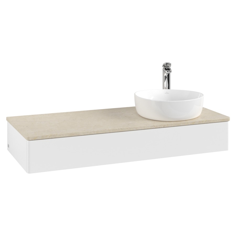 Élément inférieur  Antao
120 x 19 x 50 cm
élément de tiroir, 1&nbsp;tiroir
lavabo à droite
avec siphon gain de place
avec matériel de fixation
pour 1 lavabo à poser 101037/101038/234171
recouvrement Botticino, 1 trou pour robinet