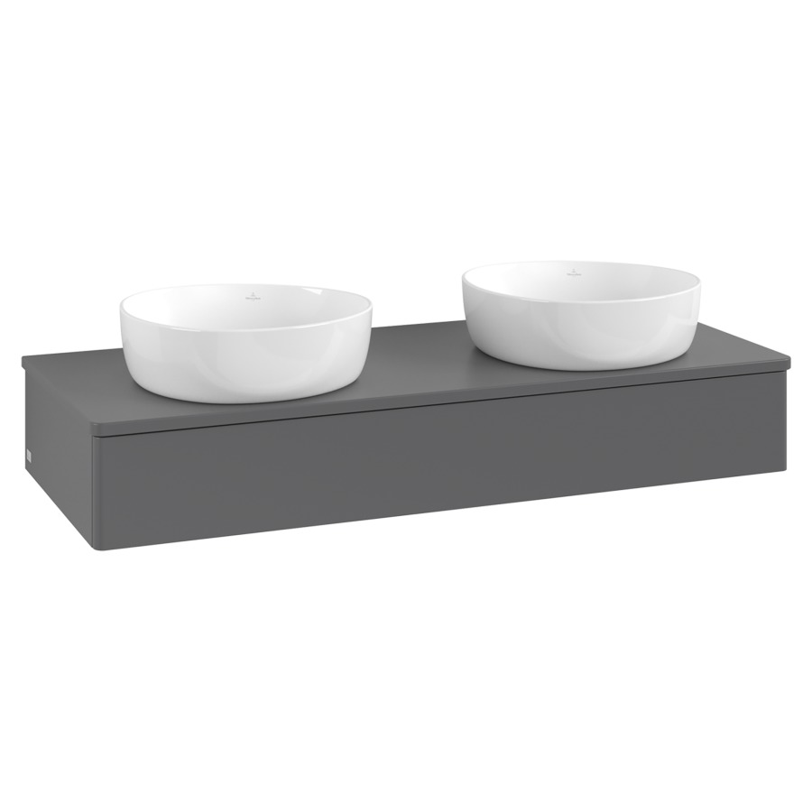 Élément inférieur  Antao
120 x 19 x 50 cm
élément de tiroir, 1&nbsp;tiroir
avec siphon gain de place
avec matériel de fixation
pour 2 lavabos à poser 101037/234171/234172
recouvrement sans trou pour robinet