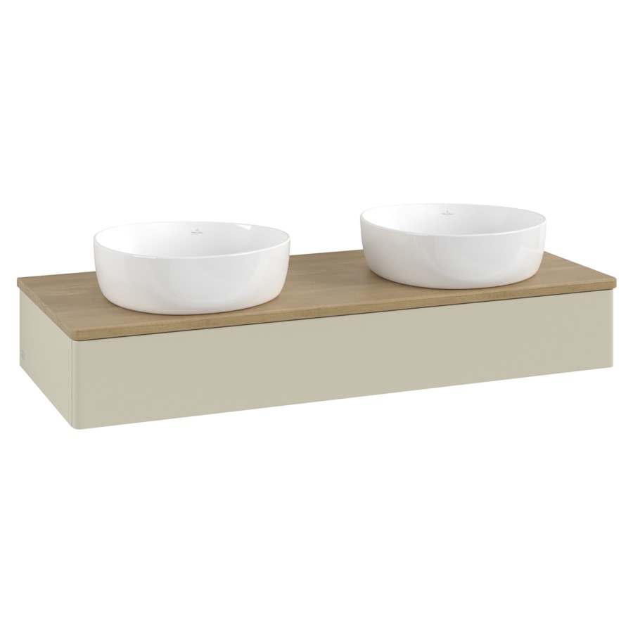 Élément inférieur  Antao
120 x 19 x 50 cm
élément de tiroir, 1&nbsp;tiroir
avec siphon gain de place
avec matériel de fixation
pour 2 lavabos à poser 101037/234171/234172
recouvrement Honey Oak
sans trou pour robinet
