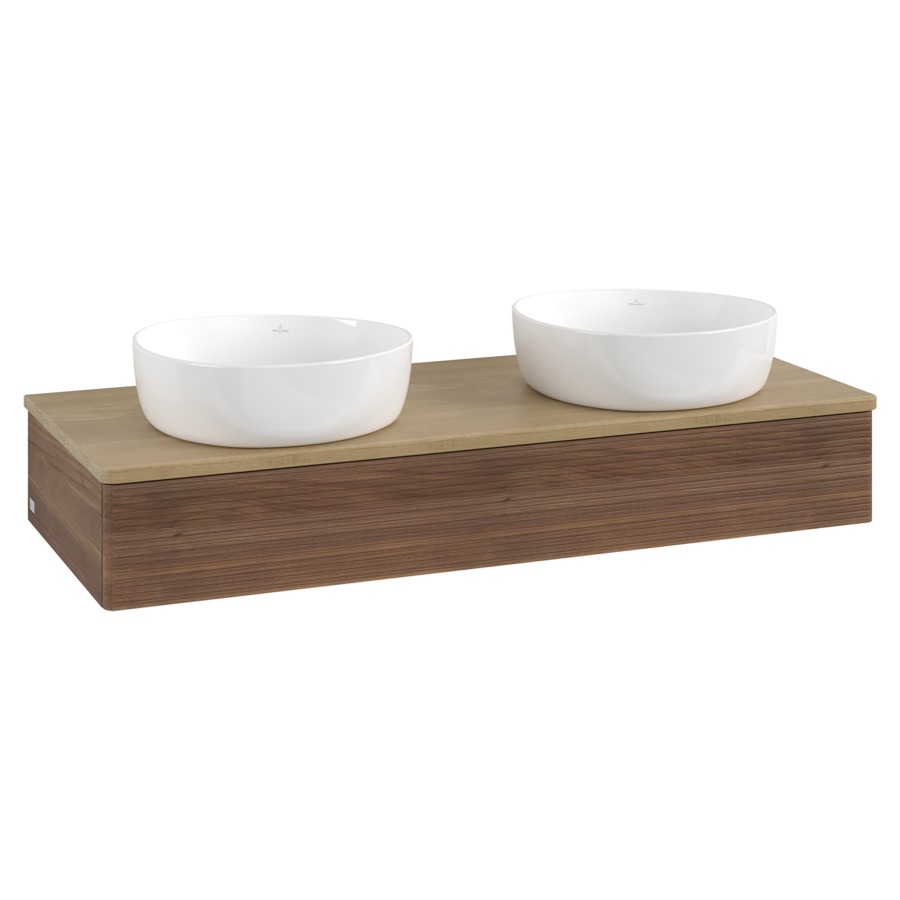 Élément inférieur  Antao
120 x 19 x 50 cm
élément de tiroir, 1&nbsp;tiroir
avec siphon gain de place
avec matériel de fixation
pour 2 lavabos à poser 101037/234171/234172
recouvrement Honey Oak
sans trou pour robinet