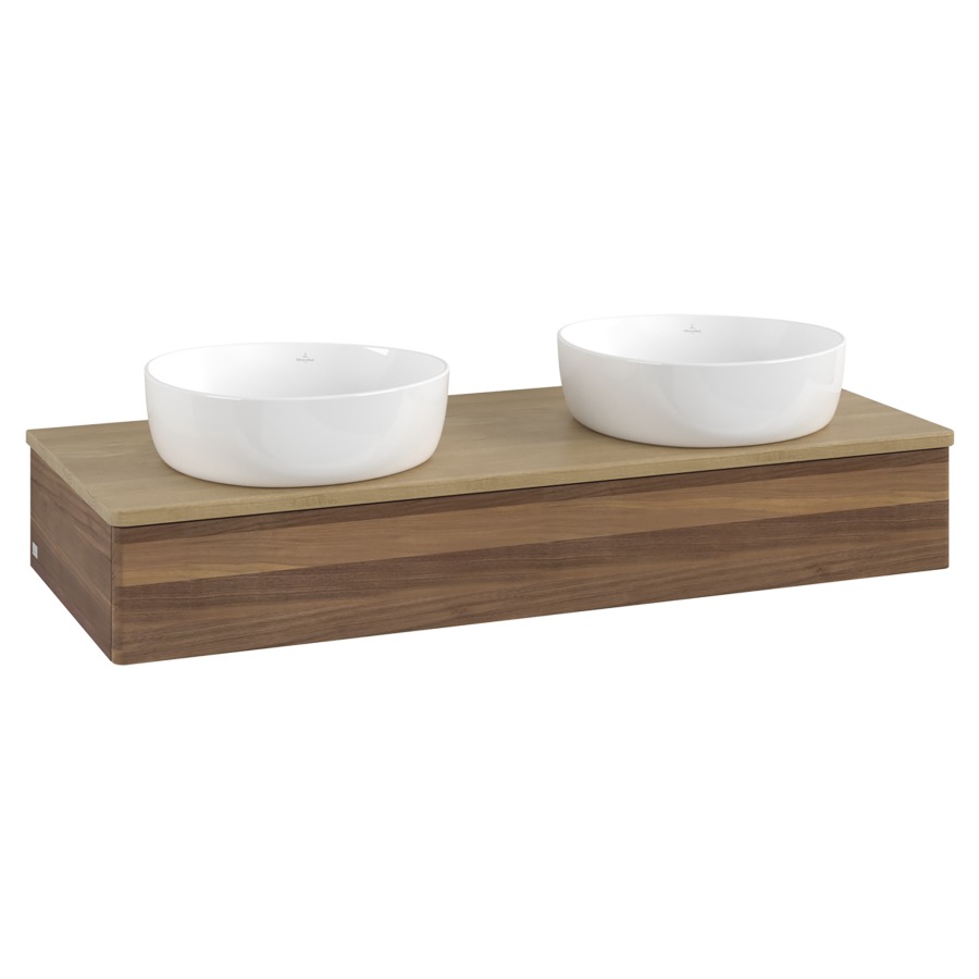 Élément inférieur  Antao
120 x 19 x 50 cm
élément de tiroir, 1&nbsp;tiroir
avec siphon gain de place
avec matériel de fixation
pour 2 lavabos à poser 101037/234171/234172
recouvrement Honey Oak
sans trou pour robinet