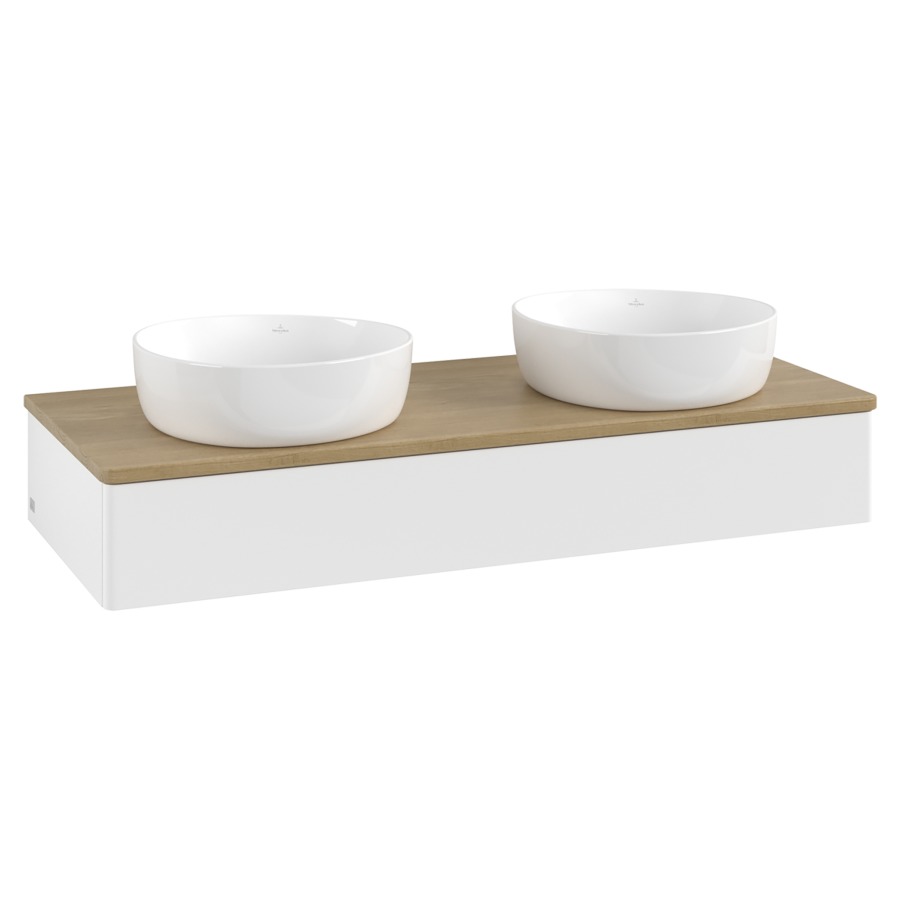 Élément inférieur  Antao
120 x 19 x 50 cm
élément de tiroir, 1&nbsp;tiroir
avec siphon gain de place
avec matériel de fixation
pour 2 lavabos à poser 101037/234171/234172
recouvrement Honey Oak
sans trou pour robinet