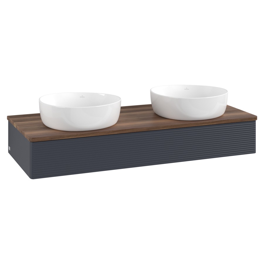 Élément inférieur  Antao
120 x 19 x 50 cm
élément de tiroir, 1&nbsp;tiroir
avec siphon gain de place
avec matériel de fixation
pour 2 lavabos à poser 101037/234171/234172
recouvrement Warm Walnut
sans trou pour robinet
