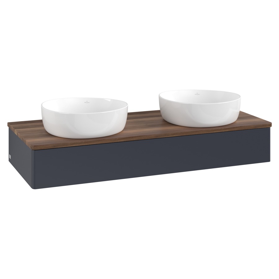 Élément inférieur  Antao
120 x 19 x 50 cm
élément de tiroir, 1&nbsp;tiroir
avec siphon gain de place
avec matériel de fixation
pour 2 lavabos à poser 101037/234171/234172
recouvrement Warm Walnut
sans trou pour robinet
