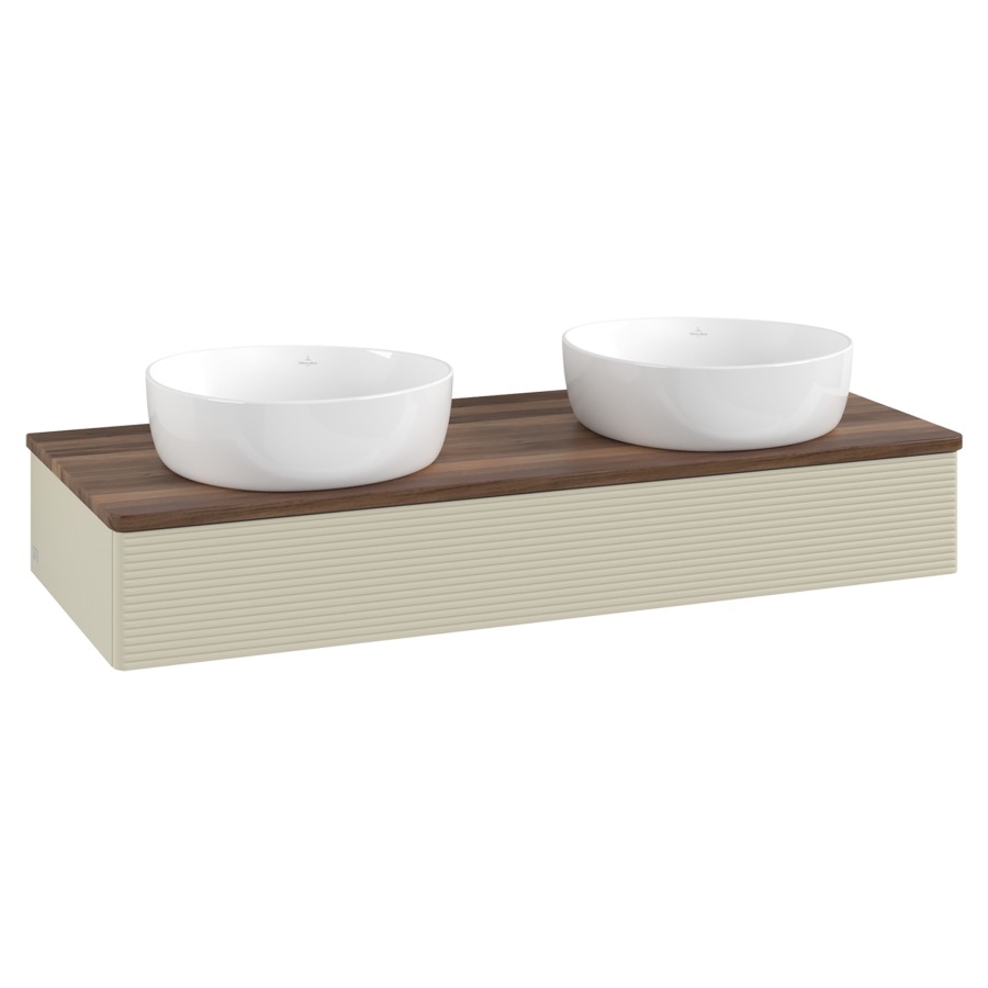 Élément inférieur  Antao
120 x 19 x 50 cm
élément de tiroir, 1&nbsp;tiroir
avec siphon gain de place
avec matériel de fixation
pour 2 lavabos à poser 101037/234171/234172
recouvrement Warm Walnut
sans trou pour robinet