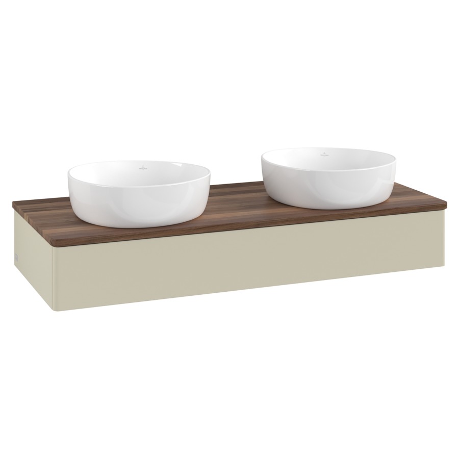 Élément inférieur  Antao
120 x 19 x 50 cm
élément de tiroir, 1&nbsp;tiroir
avec siphon gain de place
avec matériel de fixation
pour 2 lavabos à poser 101037/234171/234172
recouvrement Warm Walnut
sans trou pour robinet